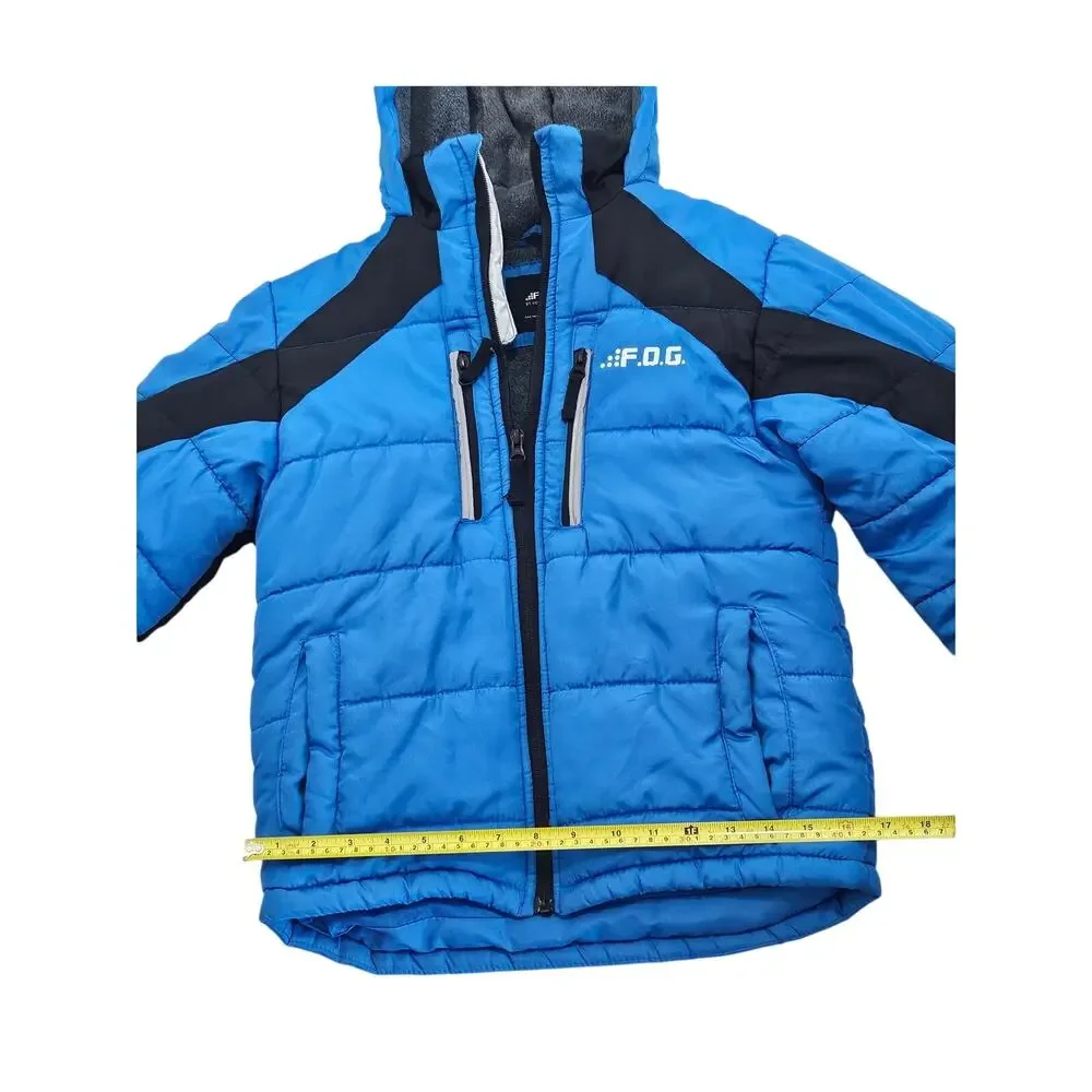 F.O.G. by London Fog Boys Blue Black Hooded Puffer Winter Jacket M 10-12